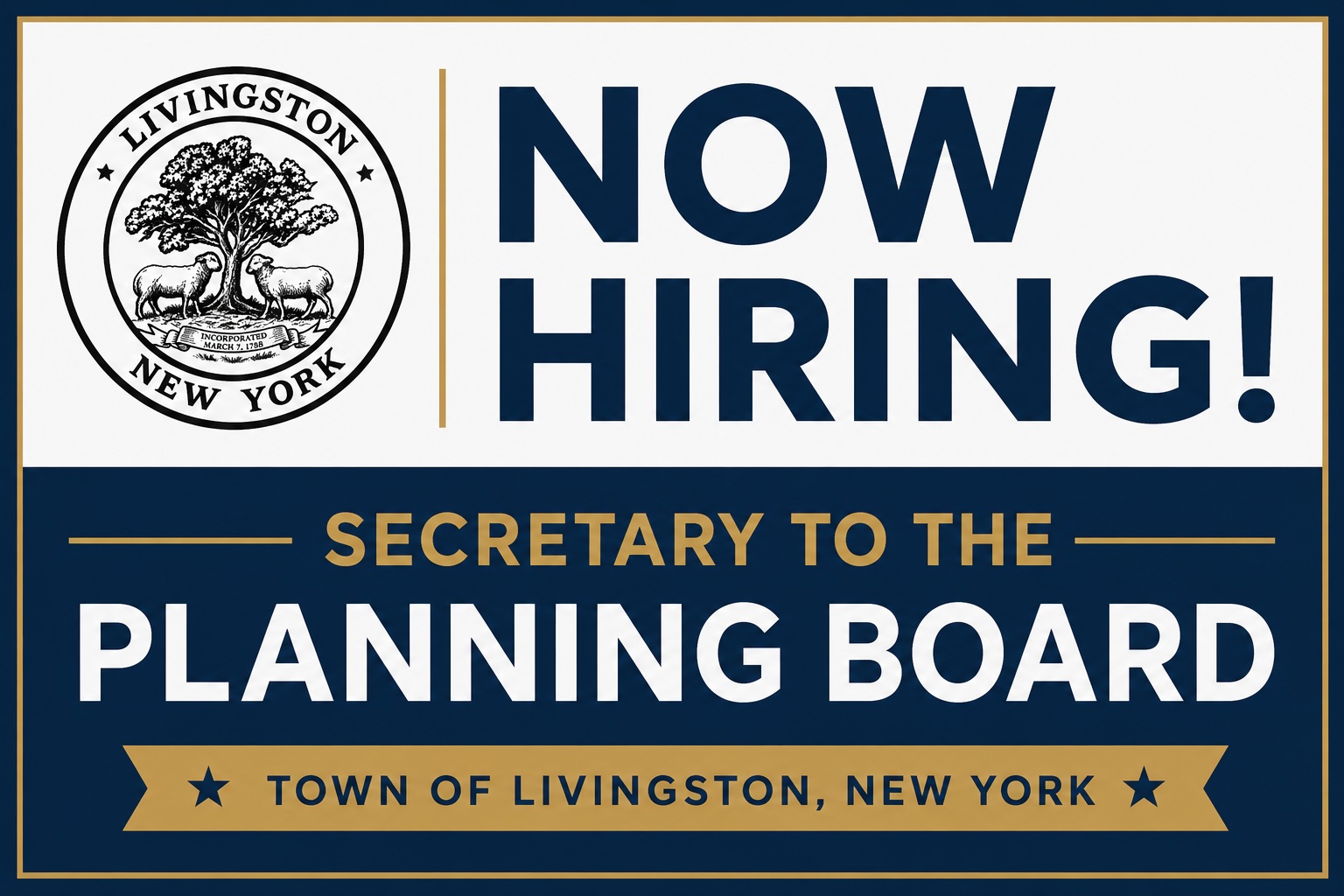 Town of Livingston Now Hiring Secretary to the Planning Board.